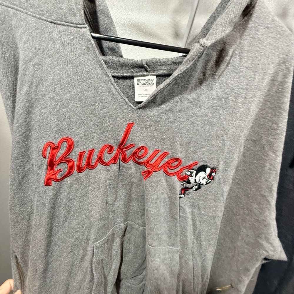 ⚡️PINK Victoria’s Secret Ohio State Buckeyes Hoodie Gray L Zip Side Rare - Picture 2 of 5